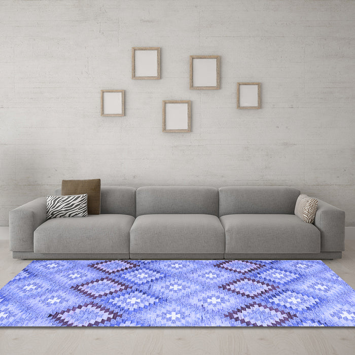 Machine Washable Southwestern Blue Country Rug in a Living Room, wshcon2064blu