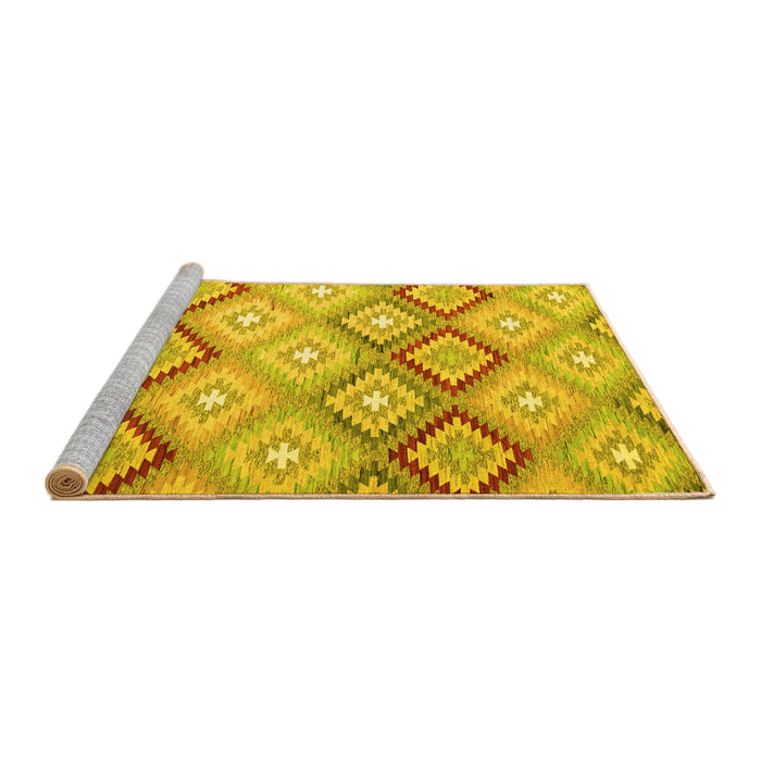 Sideview of Machine Washable Southwestern Yellow Country Rug, wshcon2064yw