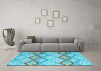 Machine Washable Southwestern Light Blue Country Rug, wshcon2064lblu