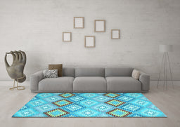 Machine Washable Southwestern Light Blue Country Rug in a Living Room, wshcon2064lblu