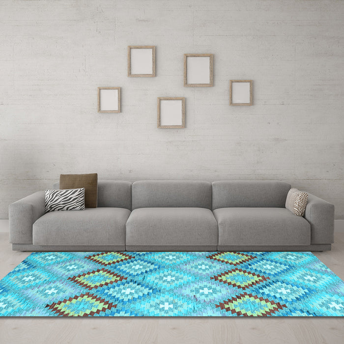 Machine Washable Southwestern Light Blue Country Rug in a Living Room, wshcon2064lblu