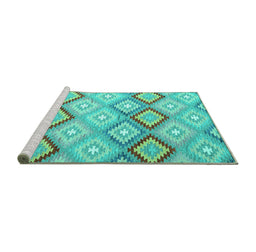 Sideview of Machine Washable Southwestern Turquoise Country Area Rugs, wshcon2064turq