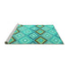 Sideview of Machine Washable Southwestern Turquoise Country Area Rugs, wshcon2064turq