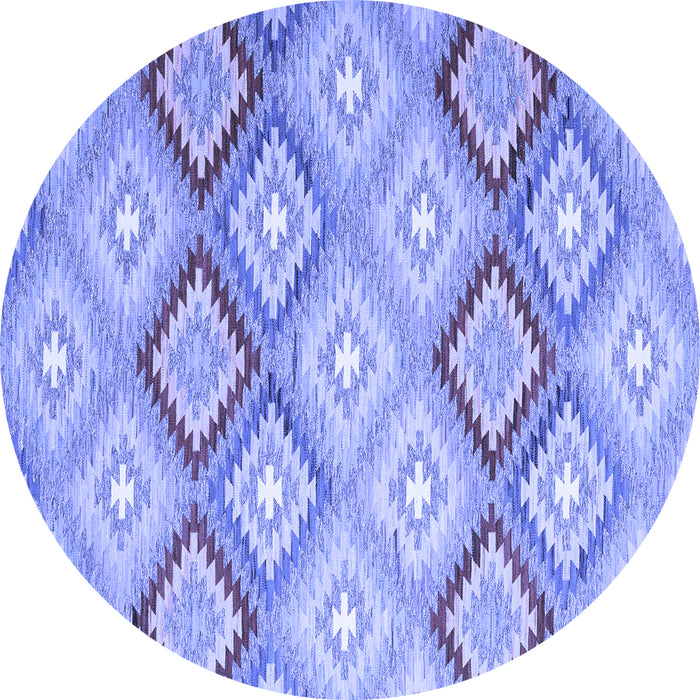Round Machine Washable Southwestern Blue Country Rug, wshcon2064blu