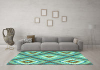 Machine Washable Southwestern Turquoise Country Rug, wshcon2065turq