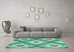 Machine Washable Southwestern Turquoise Country Area Rugs in a Living Room,, wshcon2065turq
