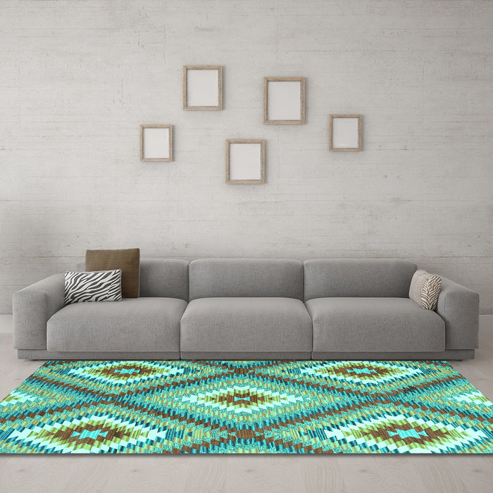 Machine Washable Southwestern Turquoise Country Area Rugs in a Living Room,, wshcon2065turq