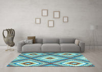 Machine Washable Southwestern Light Blue Country Rug, wshcon2065lblu