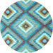 Round Machine Washable Southwestern Light Blue Country Rug, wshcon2065lblu