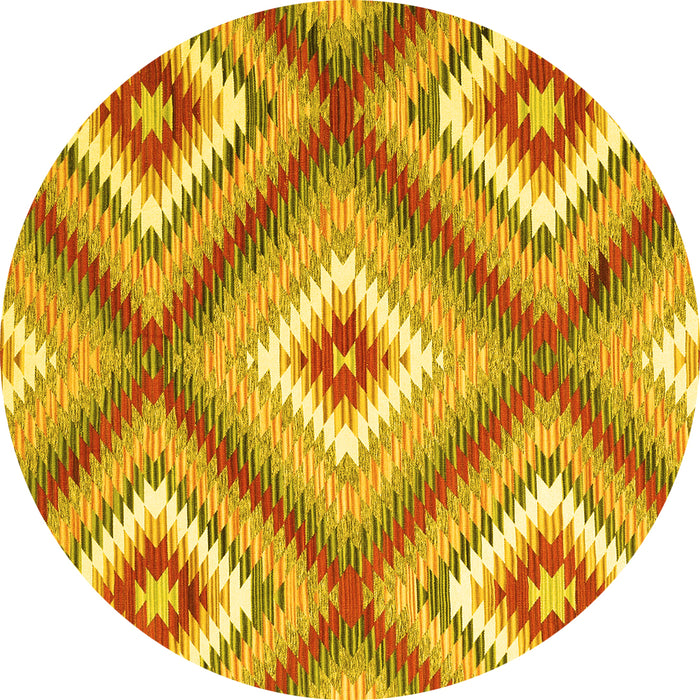 Round Machine Washable Southwestern Yellow Country Rug, wshcon2065yw