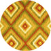 Round Machine Washable Southwestern Yellow Country Rug, wshcon2065yw