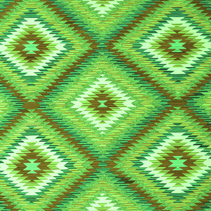 Round Machine Washable Southwestern Green Country Area Rugs, wshcon2065grn