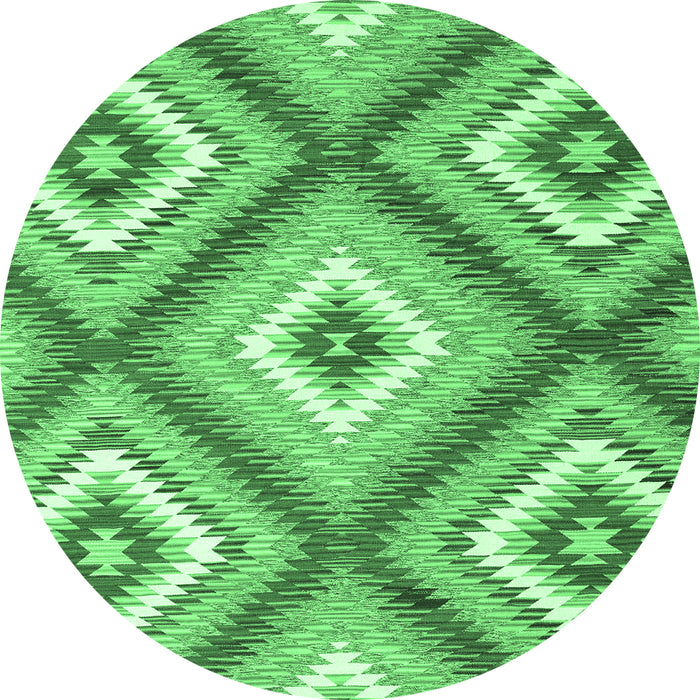 Round Machine Washable Southwestern Emerald Green Country Area Rugs, wshcon2065emgrn
