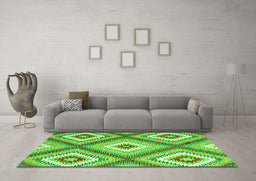Machine Washable Southwestern Green Country Area Rugs in a Living Room,, wshcon2065grn