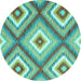 Round Southwestern Turquoise Country Rug, con2065turq