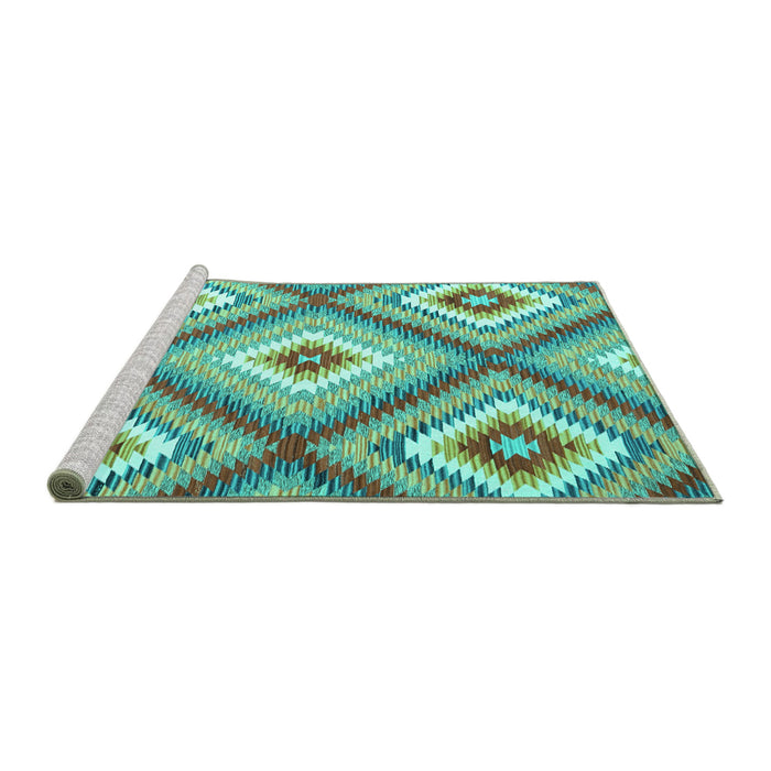 Sideview of Machine Washable Southwestern Turquoise Country Area Rugs, wshcon2065turq