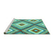 Sideview of Machine Washable Southwestern Turquoise Country Area Rugs, wshcon2065turq