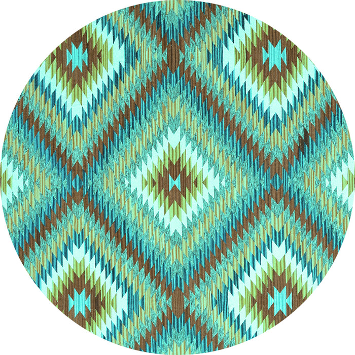 Round Machine Washable Southwestern Turquoise Country Area Rugs, wshcon2065turq