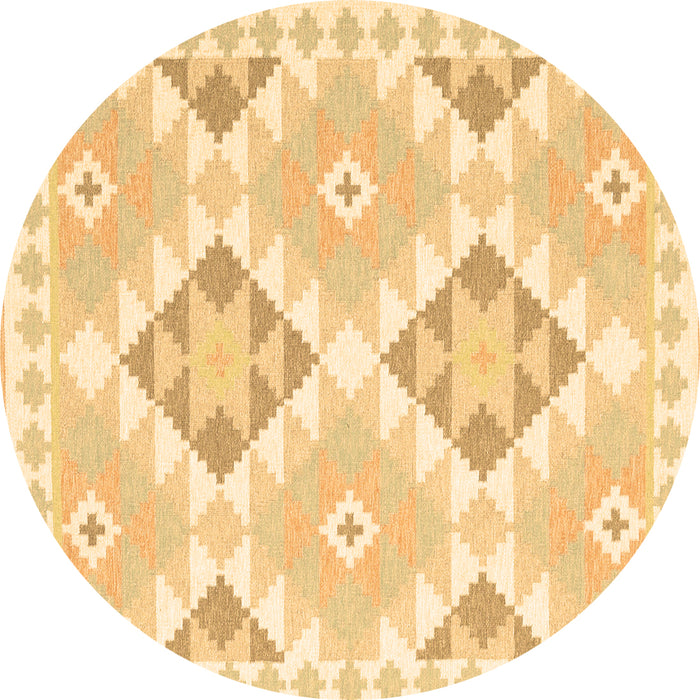 Round Machine Washable Southwestern Brown Country Rug, wshcon2066brn