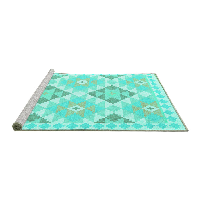 Sideview of Machine Washable Southwestern Turquoise Country Area Rugs, wshcon2066turq