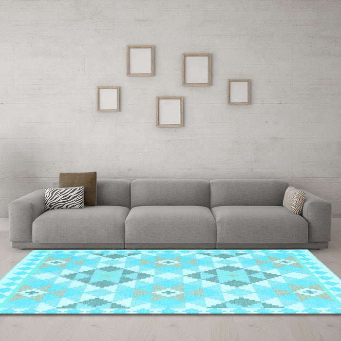 Machine Washable Southwestern Light Blue Country Rug in a Living Room, wshcon2066lblu