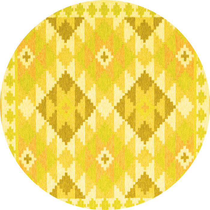 Round Machine Washable Southwestern Yellow Country Rug, wshcon2066yw