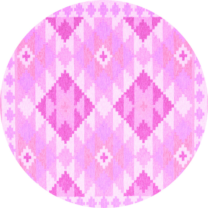 Round Machine Washable Southwestern Pink Country Rug, wshcon2066pnk