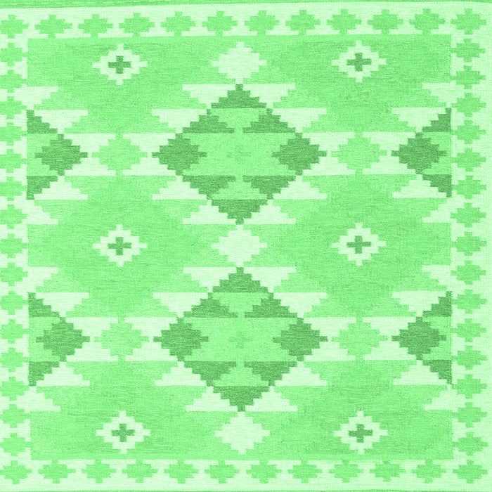 Square Machine Washable Southwestern Emerald Green Country Area Rugs, wshcon2066emgrn