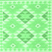 Square Machine Washable Southwestern Emerald Green Country Area Rugs, wshcon2066emgrn