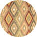 Round Southwestern Brown Country Rug, con2067brn