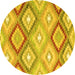 Round Machine Washable Southwestern Yellow Country Rug, wshcon2067yw