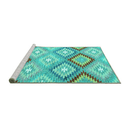 Sideview of Machine Washable Southwestern Turquoise Country Area Rugs, wshcon2067turq