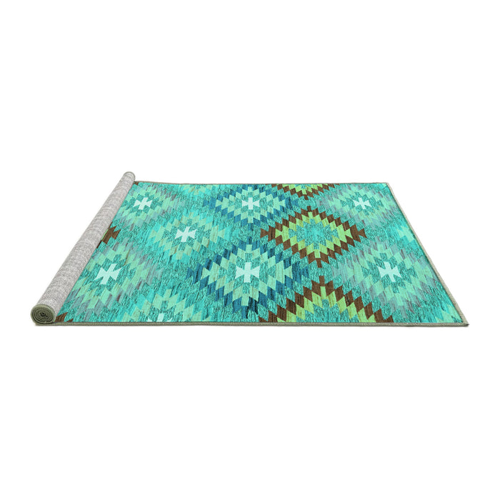 Sideview of Machine Washable Southwestern Turquoise Country Area Rugs, wshcon2067turq