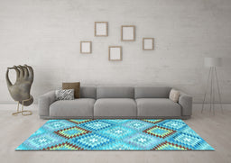Machine Washable Southwestern Light Blue Country Rug in a Living Room, wshcon2067lblu
