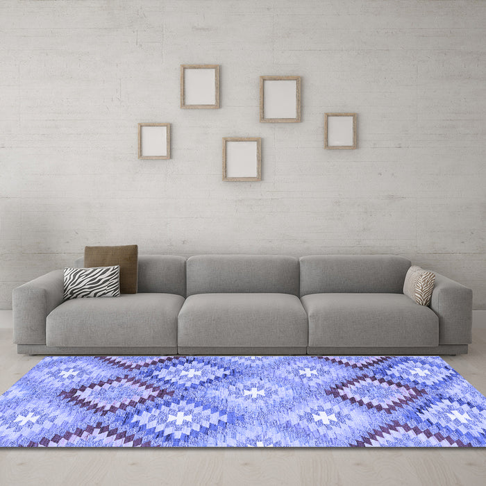 Machine Washable Southwestern Blue Country Rug in a Living Room, wshcon2067blu