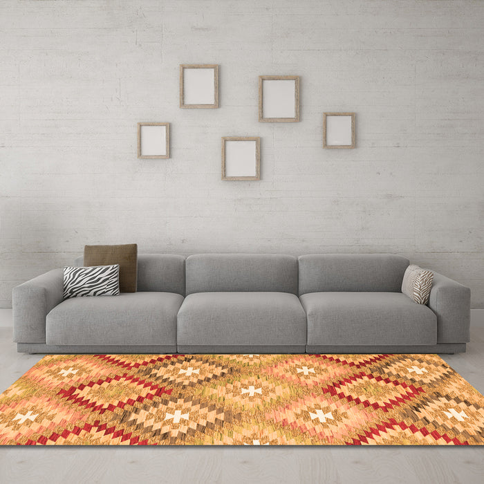 Machine Washable Southwestern Orange Country Area Rugs in a Living Room, wshcon2067org