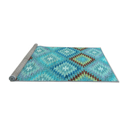 Sideview of Machine Washable Southwestern Light Blue Country Rug, wshcon2067lblu