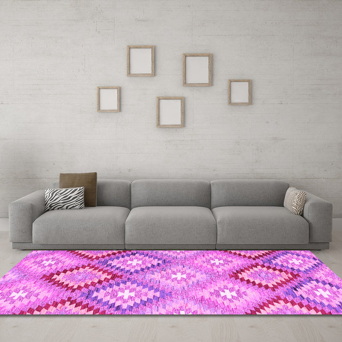 Machine Washable Southwestern Pink Country Rug in a Living Room, wshcon2067pnk