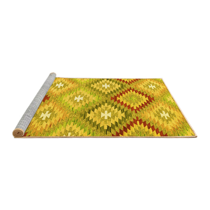 Sideview of Machine Washable Southwestern Yellow Country Rug, wshcon2067yw