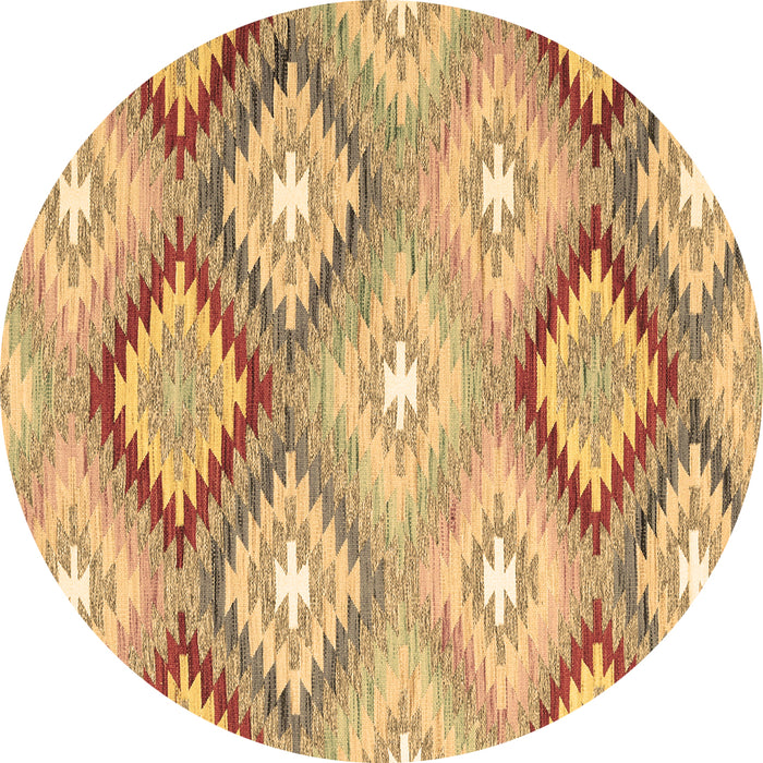 Round Machine Washable Southwestern Brown Country Rug, wshcon2067brn