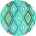 Round Southwestern Turquoise Country Rug, con2067turq