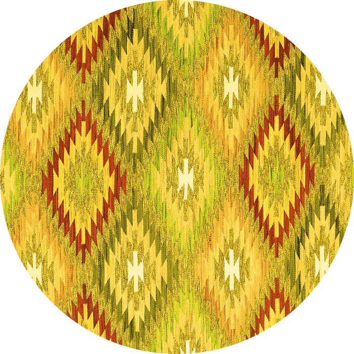 Round Southwestern Yellow Country Rug, con2067yw