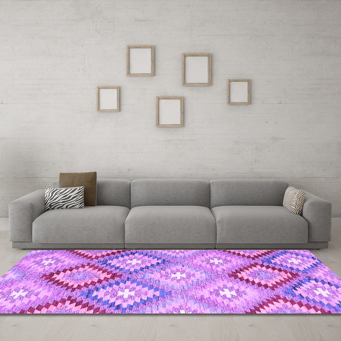 Machine Washable Southwestern Purple Country Area Rugs in a Living Room, wshcon2067pur