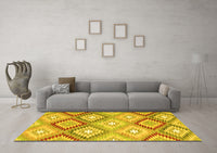 Machine Washable Southwestern Yellow Country Rug, wshcon2067yw