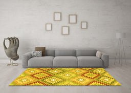 Machine Washable Southwestern Yellow Country Rug in a Living Room, wshcon2067yw