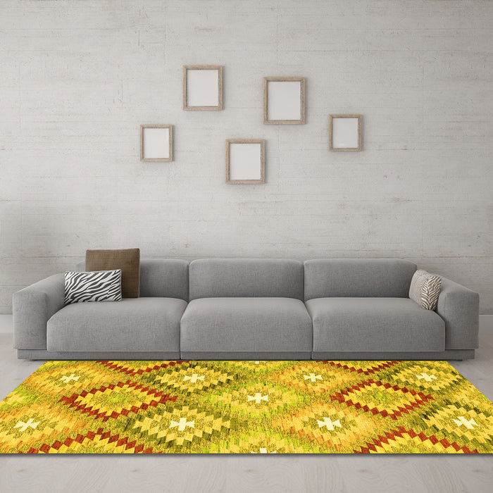 Machine Washable Southwestern Yellow Country Rug in a Living Room, wshcon2067yw