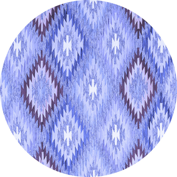 Round Machine Washable Southwestern Blue Country Rug, wshcon2067blu
