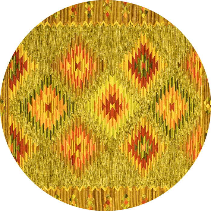 Round Machine Washable Southwestern Yellow Country Rug, wshcon2068yw