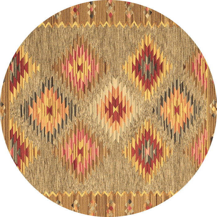 Round Machine Washable Southwestern Brown Country Rug, wshcon2068brn