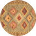 Round Machine Washable Southwestern Brown Country Rug, wshcon2068brn